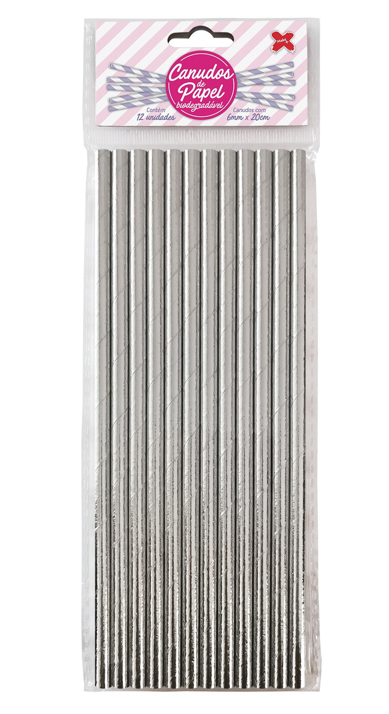 Canudo de Papel - Prata Metalico 