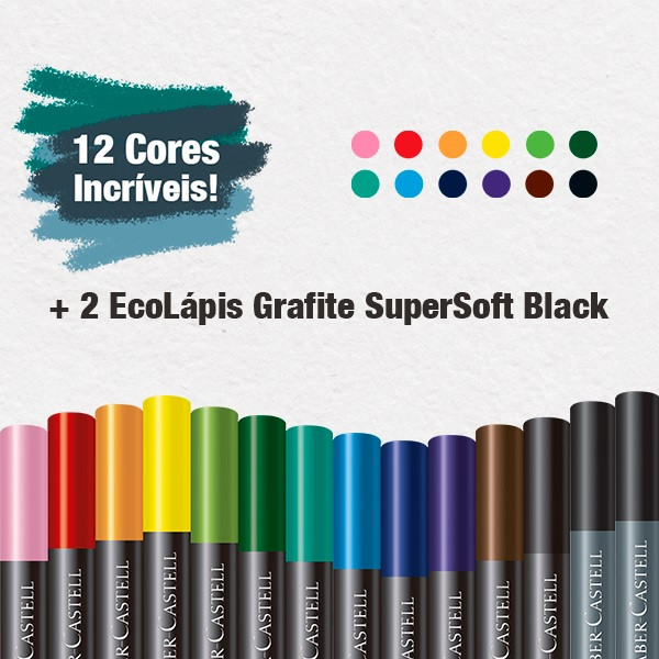Lápis de Cor EcoLápis SuperSoft 12 Cores + 2 Grafite - Faber Castell