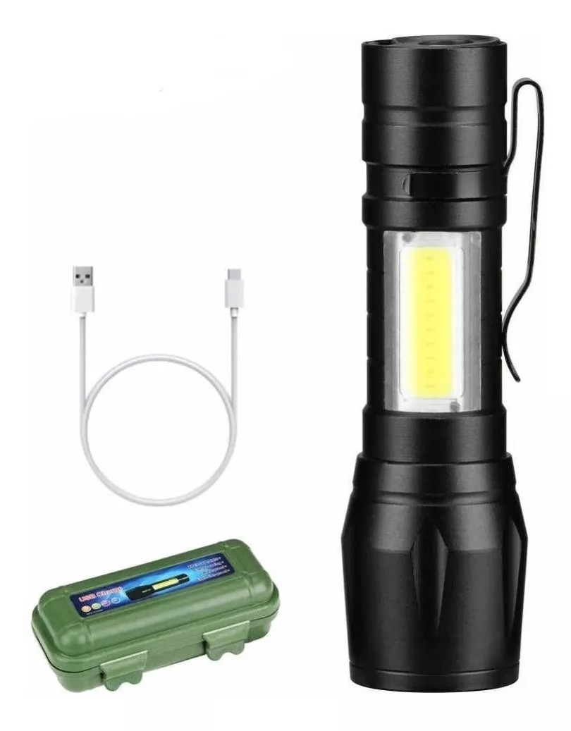 Mini Lanterna Tática Potente Zoom Recarregável Usb + Estojo