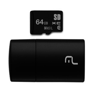 Pen Drive 2 em 1 Leitor USB + Cartão de Memória Classe 10 64GB Preto Multilaser - MC164