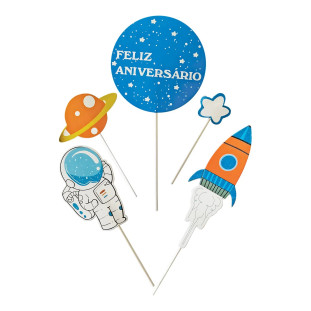 Topo De Bolo Feliz Aniversário Astronauta Make+ 
