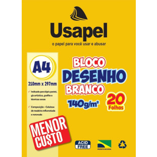 Bloco-de-Desenho-Branco-Usapel-A4-140G-M2-20FL-210X297MM