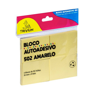 Bloco Adesivo Post It 38x51mm 4 uni 100folhas Amarelo - Triviun