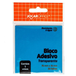 Bloco Adesivo Post It 76x76mm 50 Folhas Transparente Azul - Jocar Office