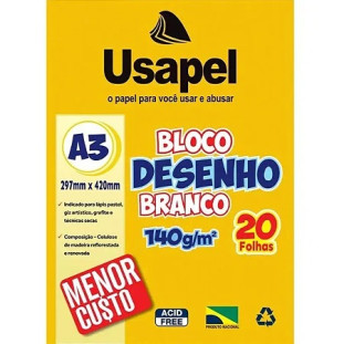 Bloco-de-Desenho-Branco-Usapel-A3-297mmx420mm-C/20Fls