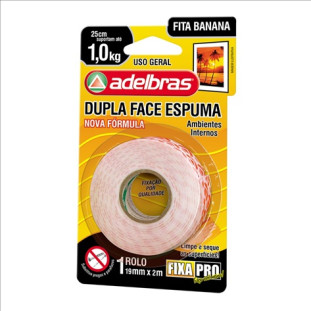 Fita Dupla Face Espuma Fixa Pro 19x2 - Fita Banana 1,0kg 