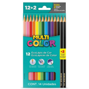 Lápis de Cor Faber 12 Cores Muiticolor + 2 Lápis de Escrever 