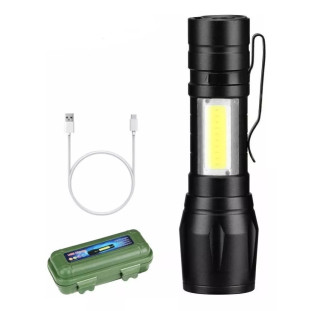 Mini Lanterna Tática Potente Zoom Recarregável Usb + Estojo