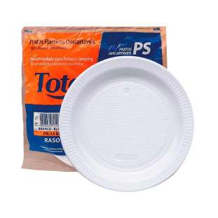 Prato de Plástico Rasos 14,8cm Branco C/ 10 unidades - Totalplast