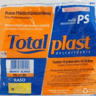 Prato de Plástico Rasos 20,8 cm Branco C/ 10 unidades - Totalplast
