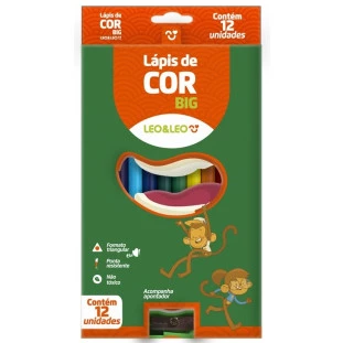 Lapis-De-Cor-Leo&Leo-12-Cores-Com-Pomtador-Jumbo-Plastisco-Triang
