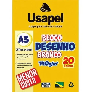Bloco-de-Desenho-Branco-Usapel-A3-297mmx420mm-C/20Fls