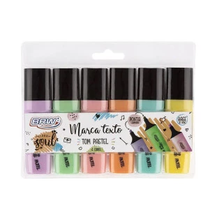 Marca-Texto-Pastel-Com-6-Cores-Brw